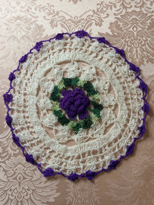 1- Handmade Vintage 3D Rose Crochet Doily