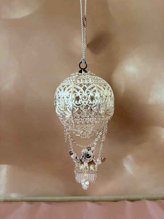 Silver Hot Air Balloon with Santa ornament