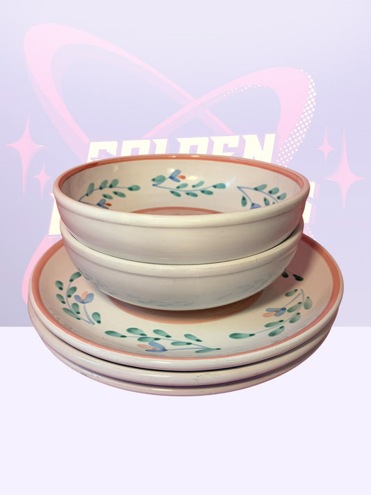 Caleco “Pink Garland” pasta bowls and dinner plates