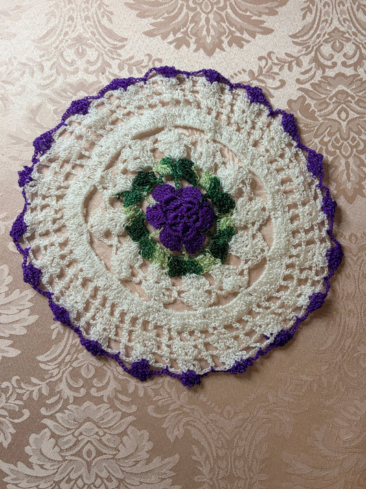 1- Handmade Vintage 3D Rose Crochet Doily