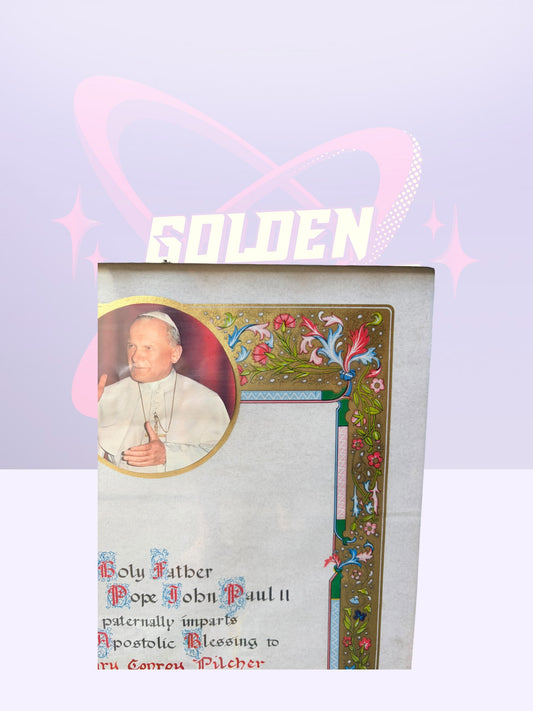 Framed Vatican Papal Apostolic Blessing parchment