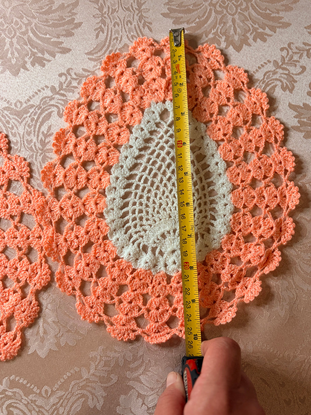 2-Handmade oval crochet doilies