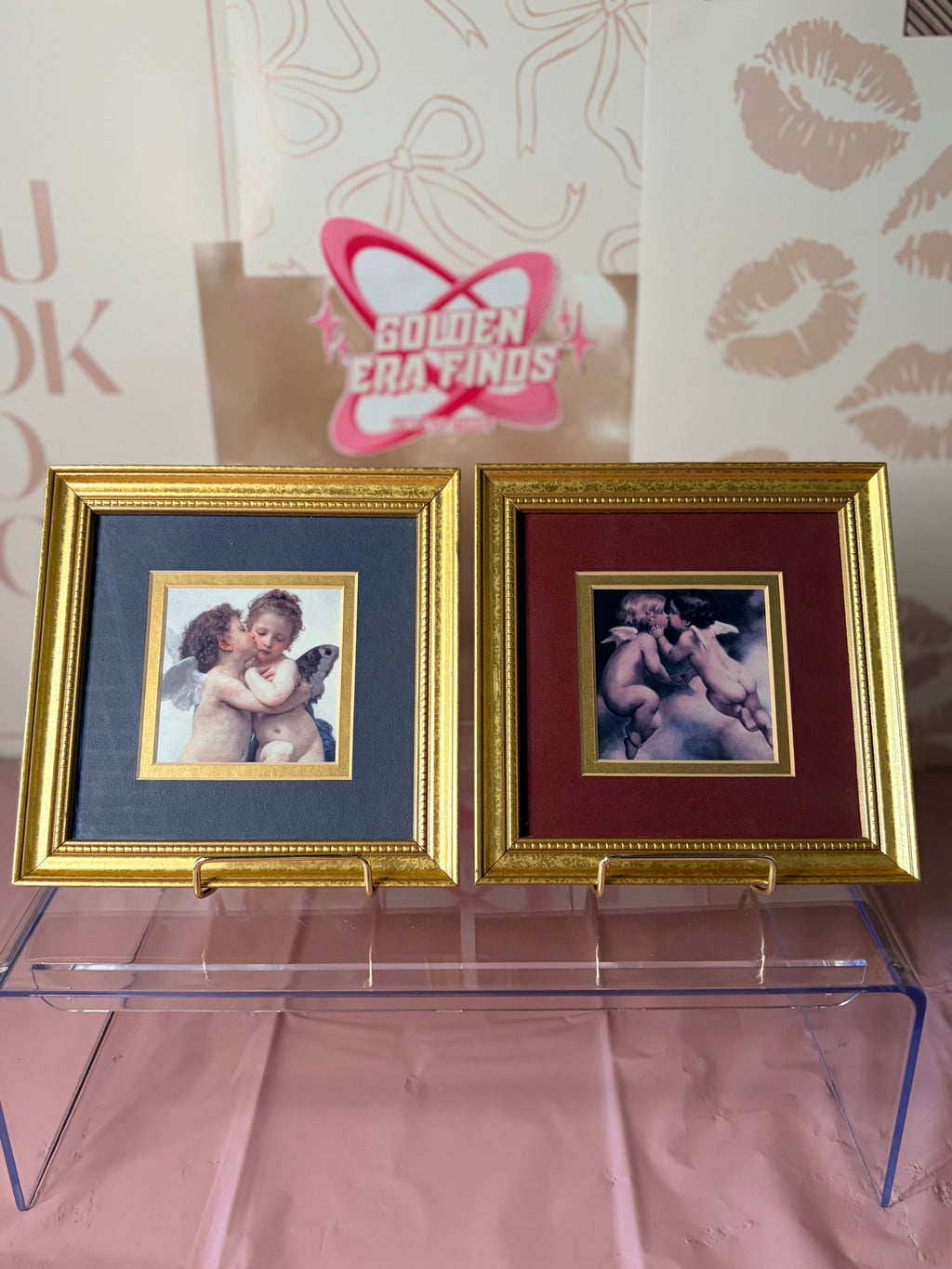 Pair Portal Publications Framed Art Prints Bouguereau First Kiss Cherubs (96)