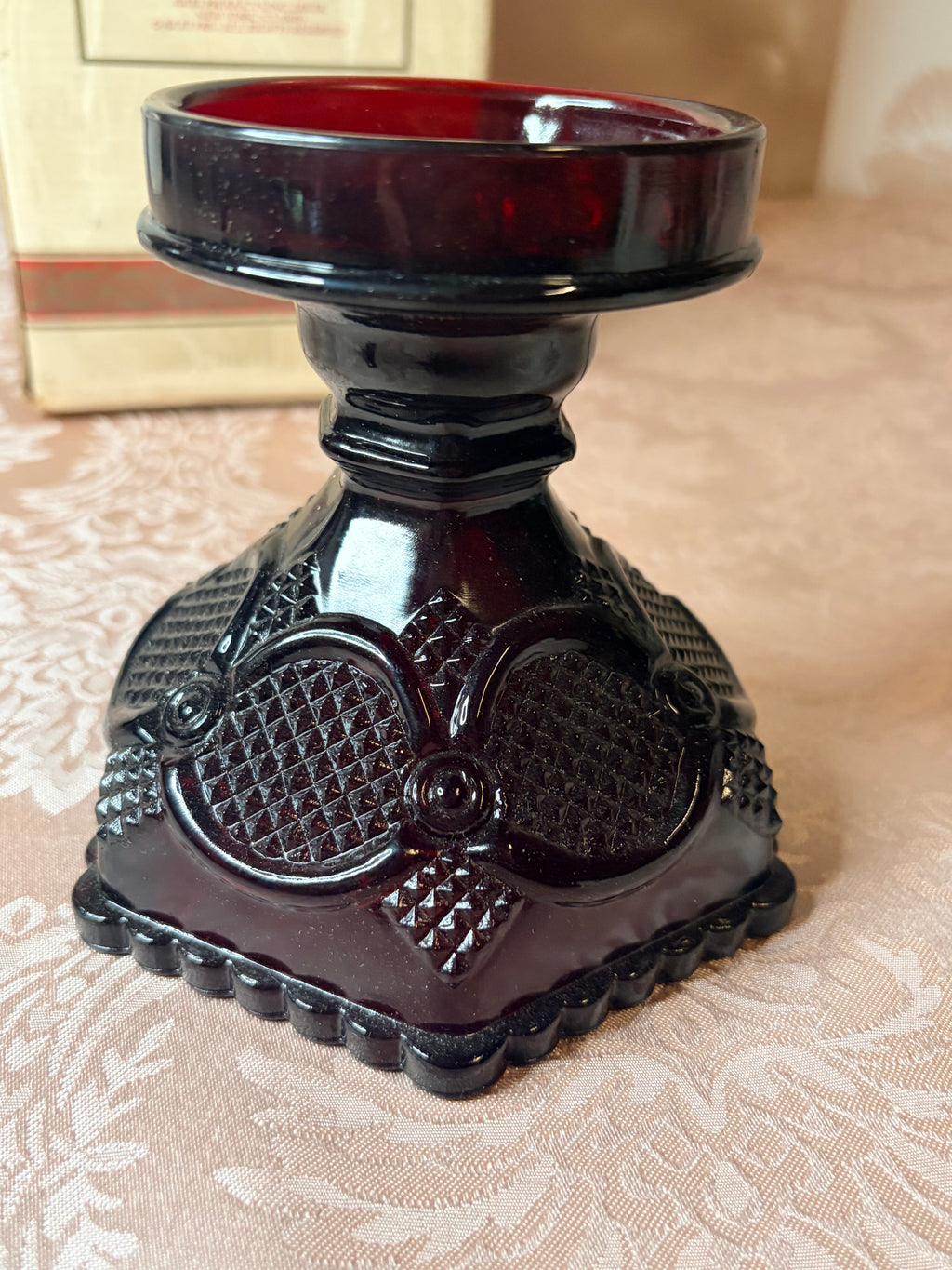 Avon- “Cape Cod Collection” Ruby red glass hurricane lamp