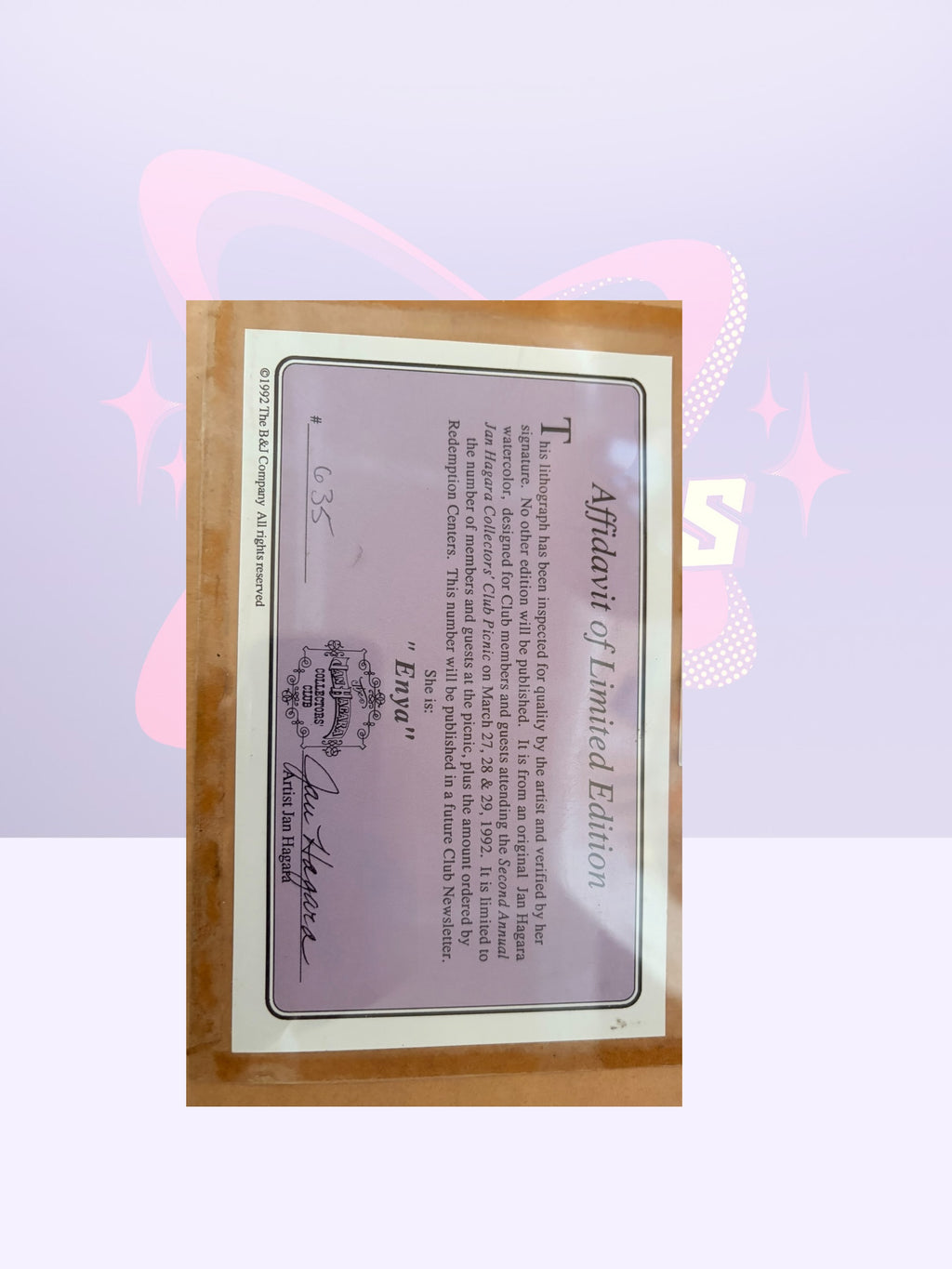 Jan Hagara "Enya" Signed & Numbered Framed Print 635 -Art with Certificate (1992)