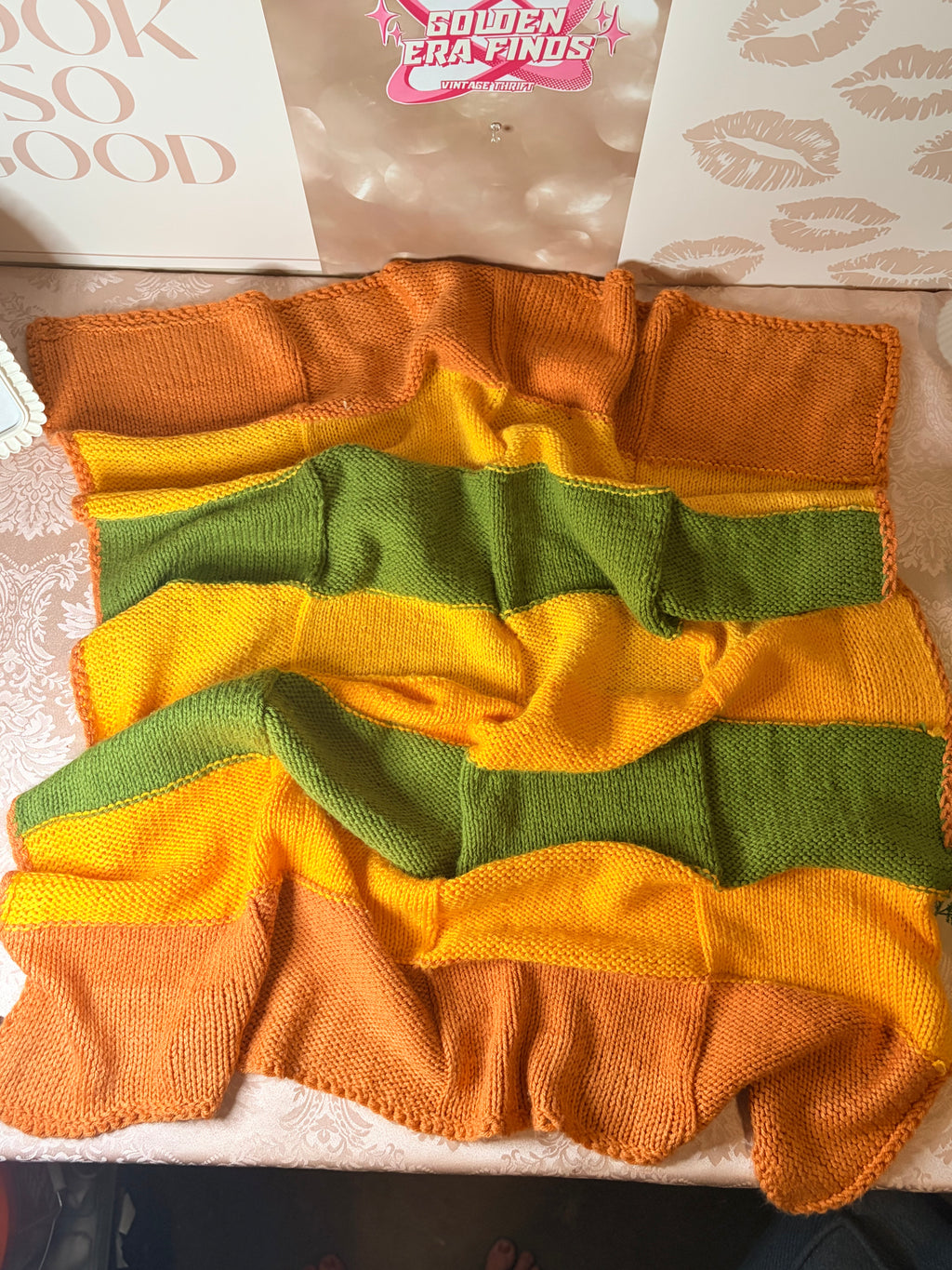 Handmade knit throw blanket