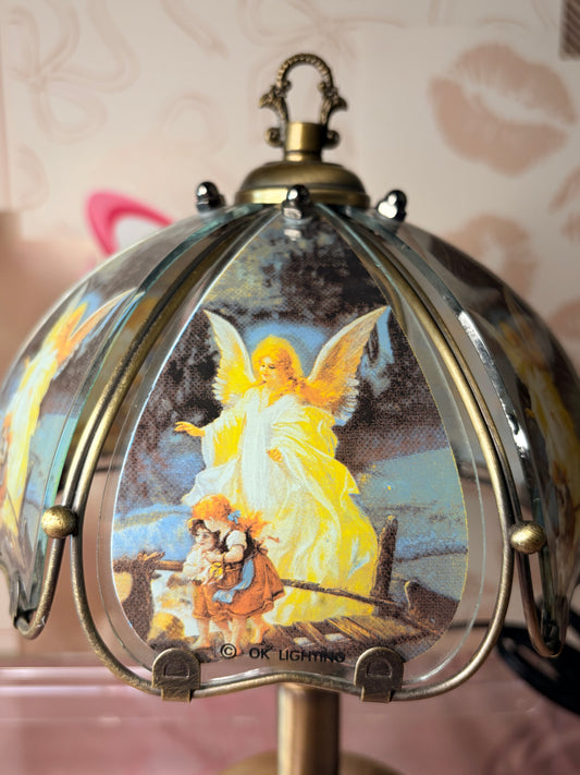 “OK Lighting” 3-Way Touch Lamp- Guardian Angel & Children on Bridge Glass Panels