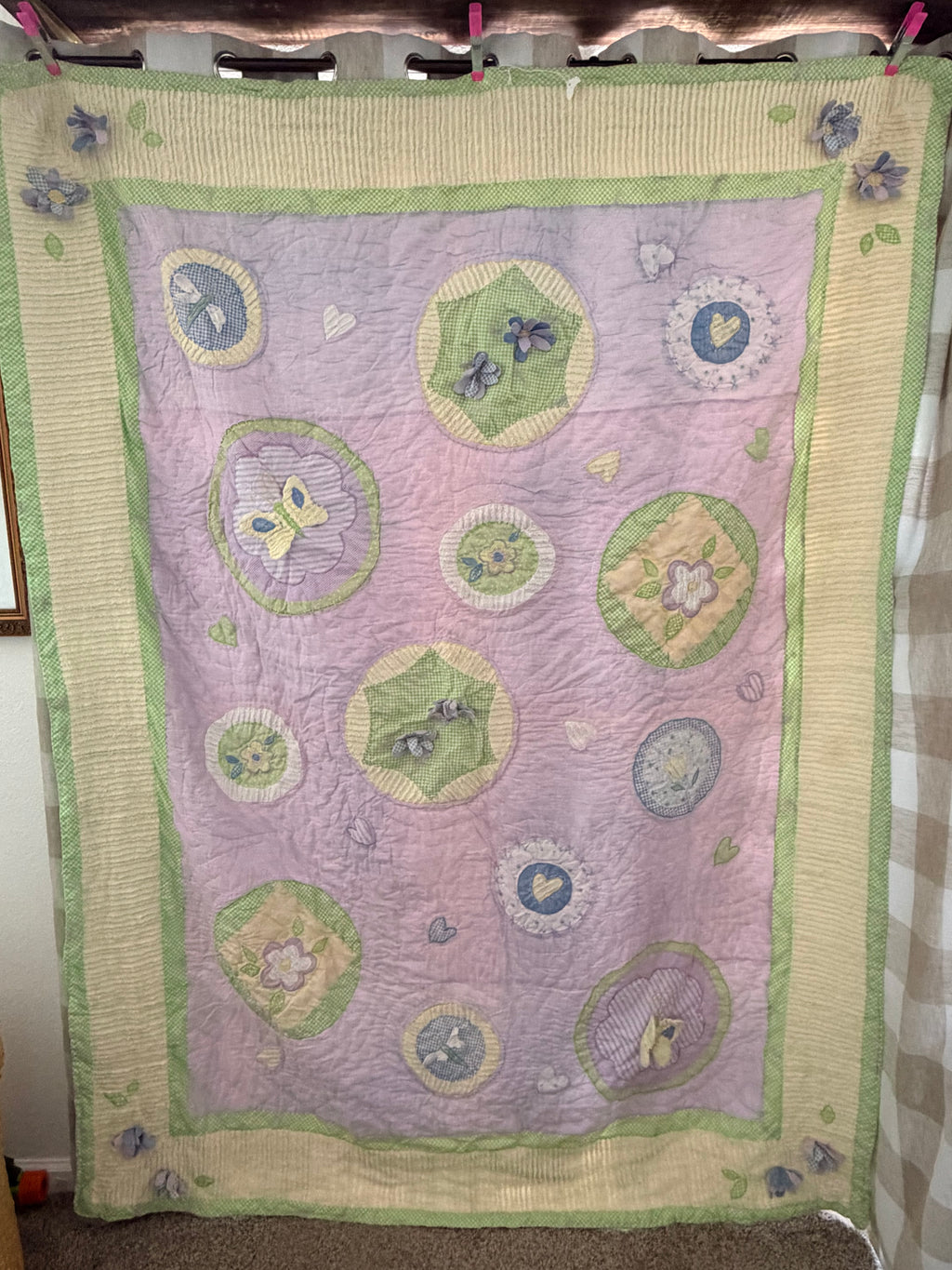 Pottery Barn Kids Secret Garden Patchwork Twin Quilt Pastel Floral Lavender (2000’s)
