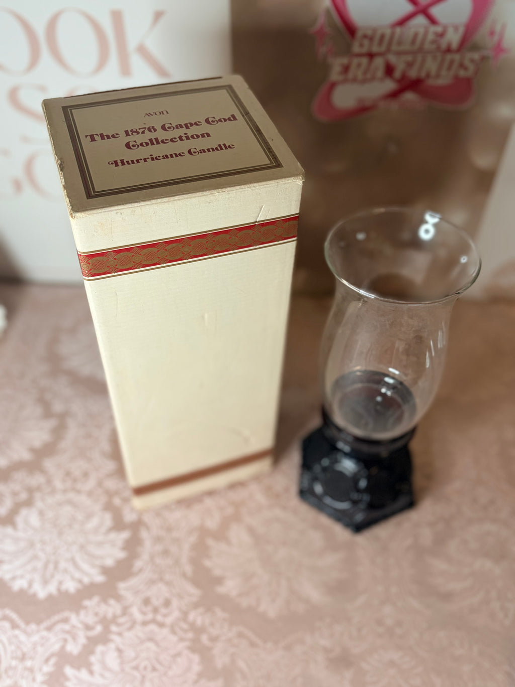 Avon- “Cape Cod Collection” Ruby red glass hurricane lamp