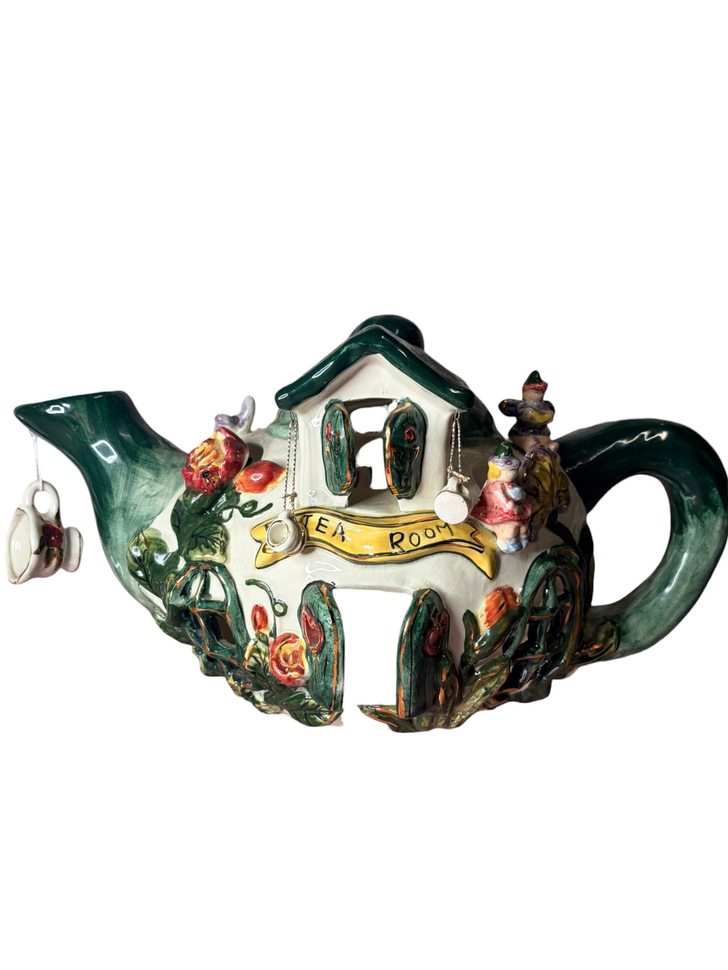 "Tea Room" fairy cottage teapot votive candle holder produced by Kimberly Designs (y2k)