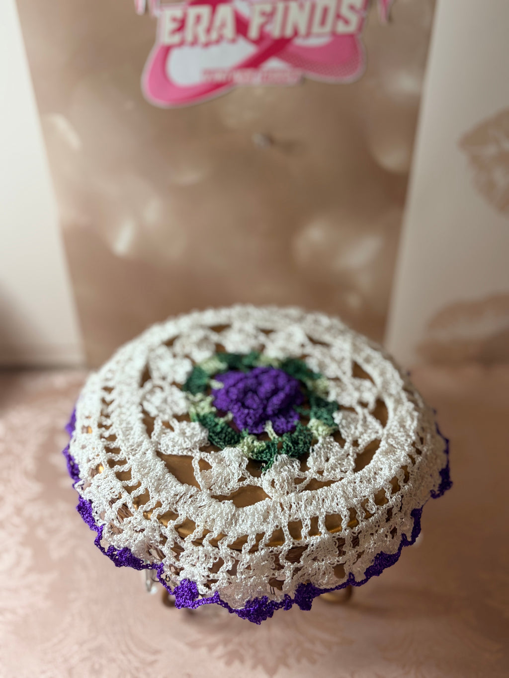 1- Handmade Vintage 3D Rose Crochet Doily