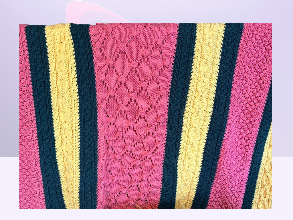 Handmade Cable-knit patch-throw blanket (King size, 70’s)