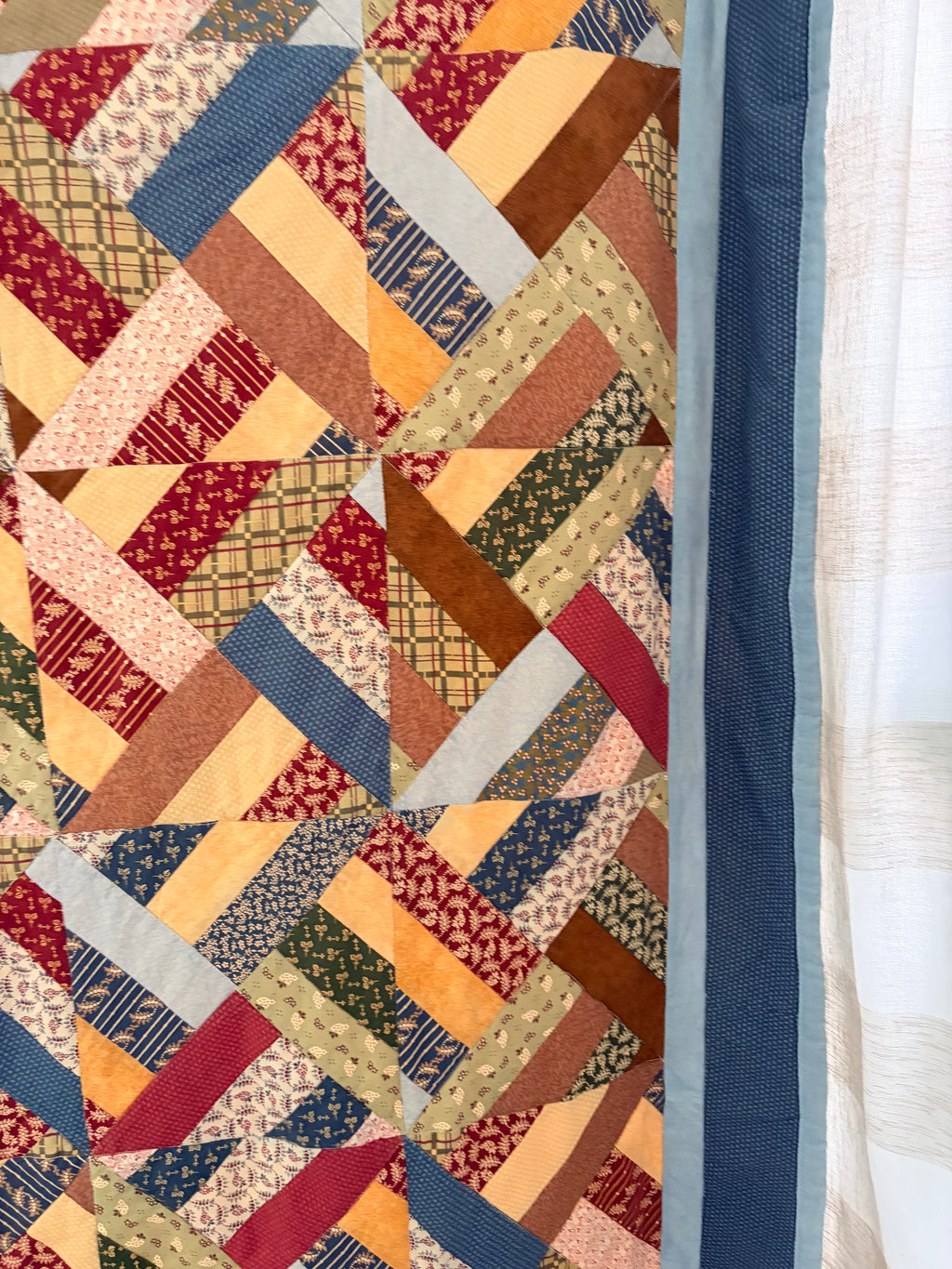 Handmade Quilt “Strip Search” Pattern Earthy Tones Lap Throw Blanket