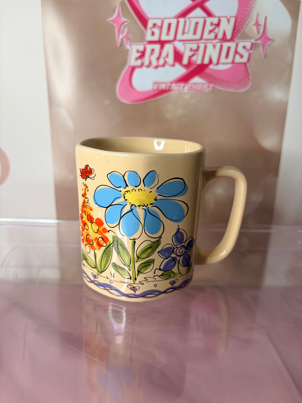 Taylor & Ng Hand Painted Blue Flower Mug Signed Win Ng (80’s)