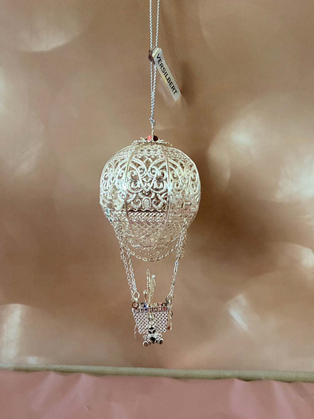 Silver Hot Air Balloon with Santa ornament