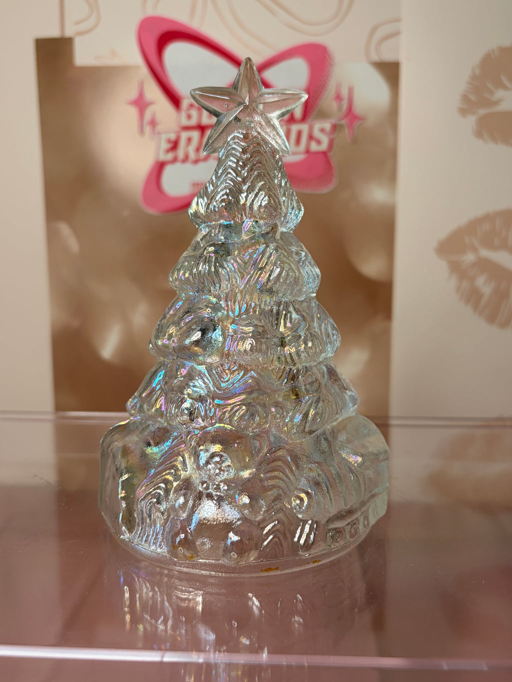 Iridescent carnival glass Christmas tree figurine (80-90’s)