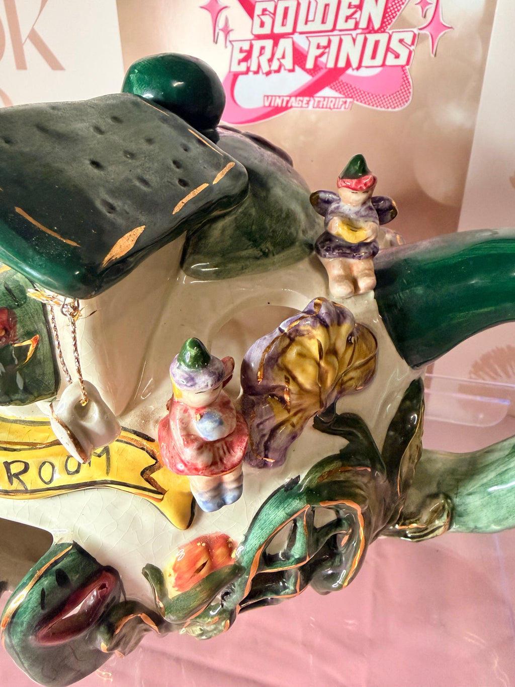 "Tea Room" fairy cottage teapot votive candle holder produced by Kimberly Designs (y2k)