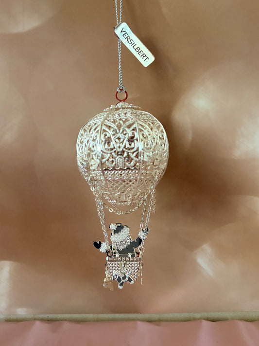 Silver Hot Air Balloon with Santa ornament
