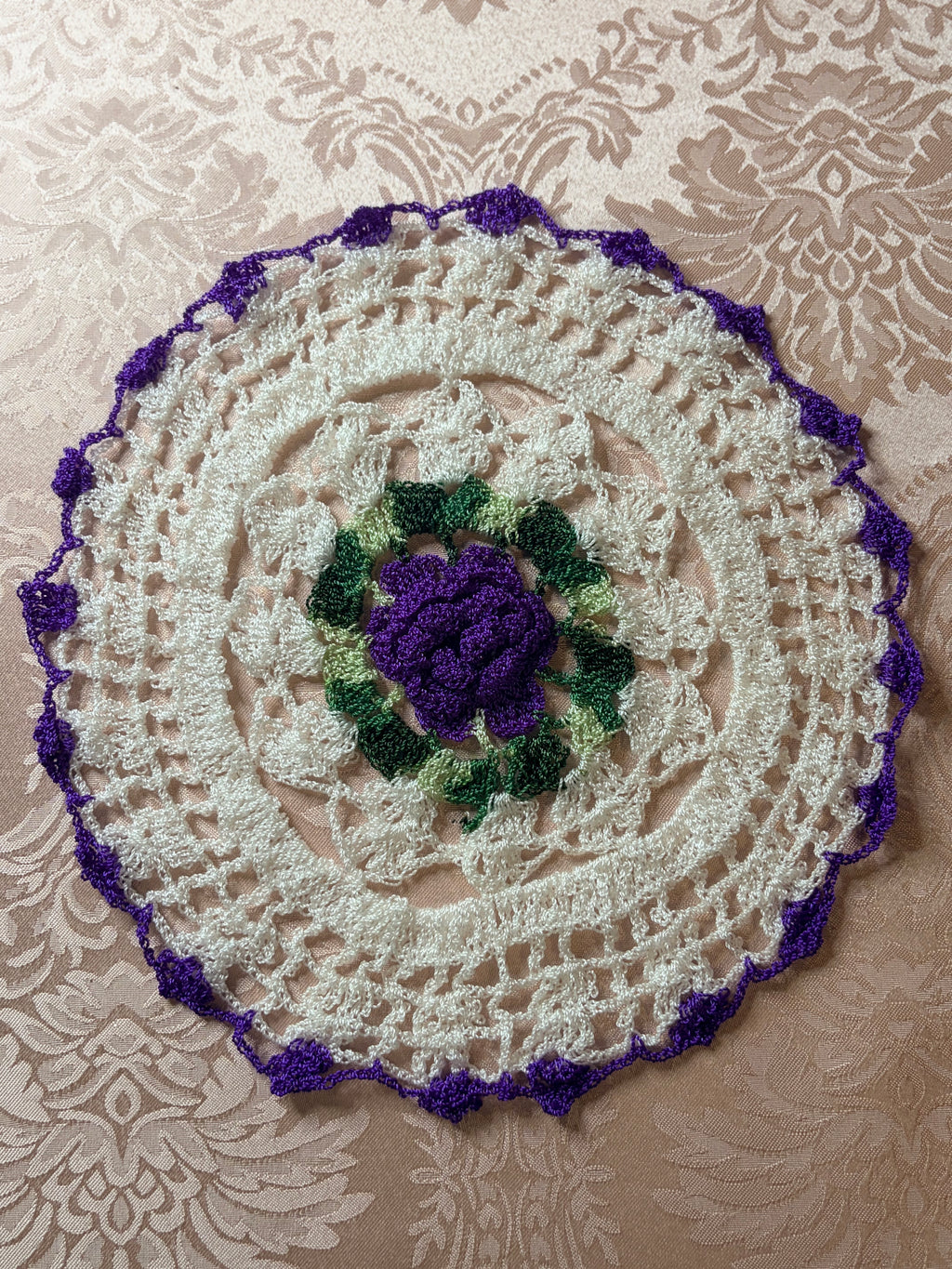 1- Handmade Vintage 3D Rose Crochet Doily