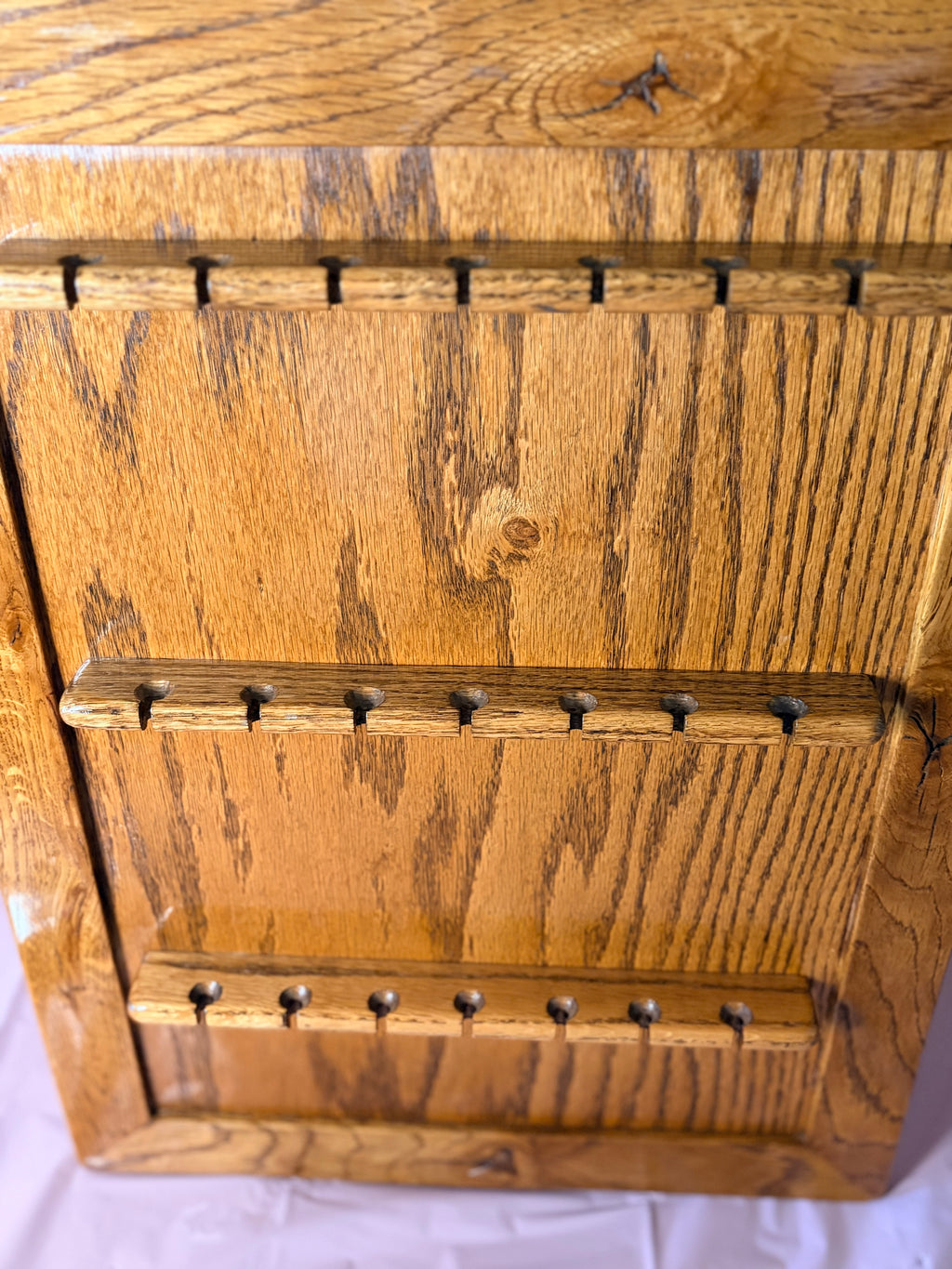 Mid-Century Oak Wood Wall Mount Souvenir Spoon Rack Holder -24 Slots