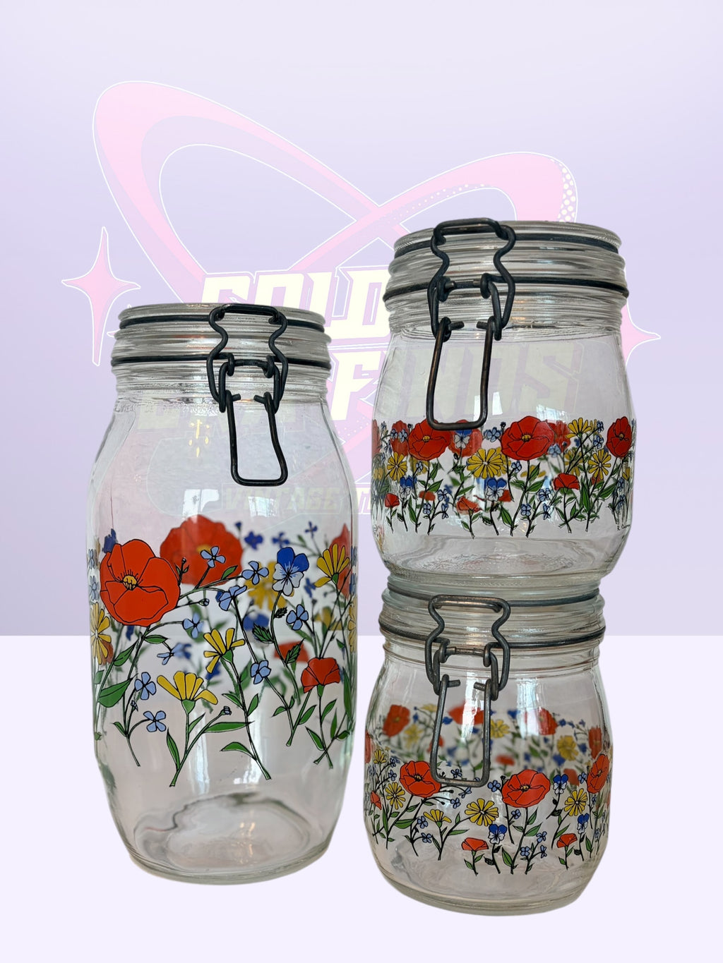 R. Carman “Wild Poppy” Arc France glass canisters