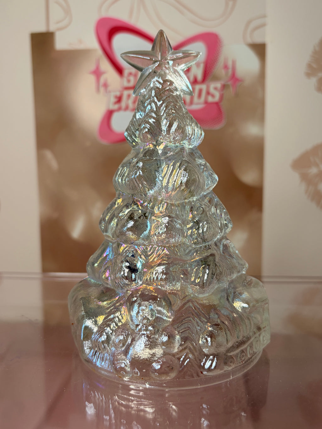 Iridescent carnival glass Christmas tree figurine (80-90’s)