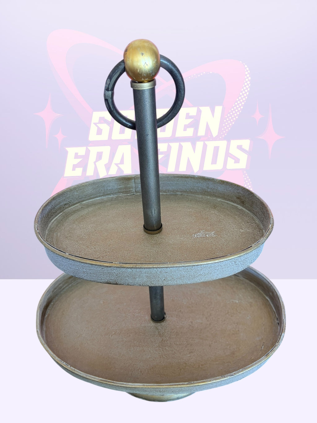 Creative CoOp Oval Metal 2Tier Tray Zinc