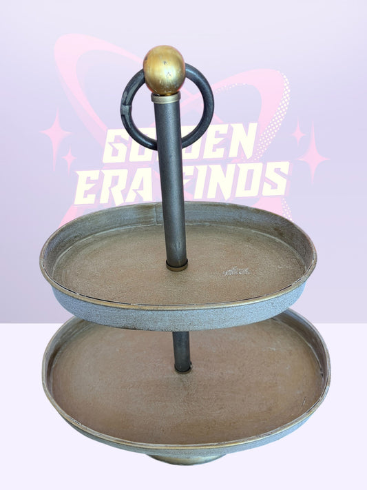 Creative CoOp Oval Metal 2Tier Tray Zinc
