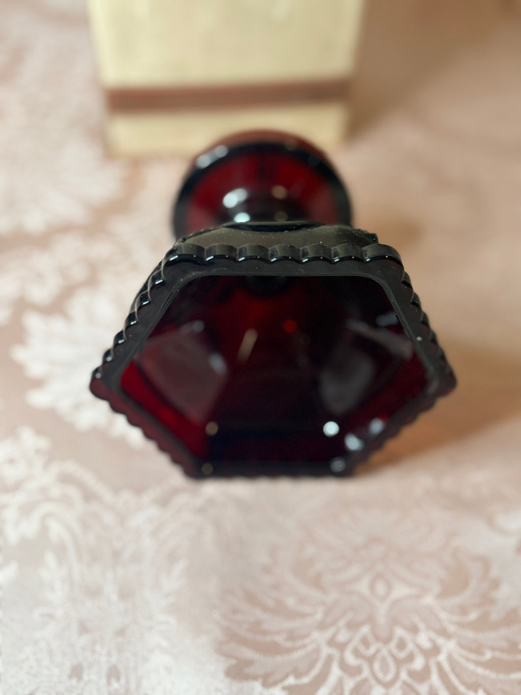 Avon- “Cape Cod Collection” Ruby red glass hurricane lamp