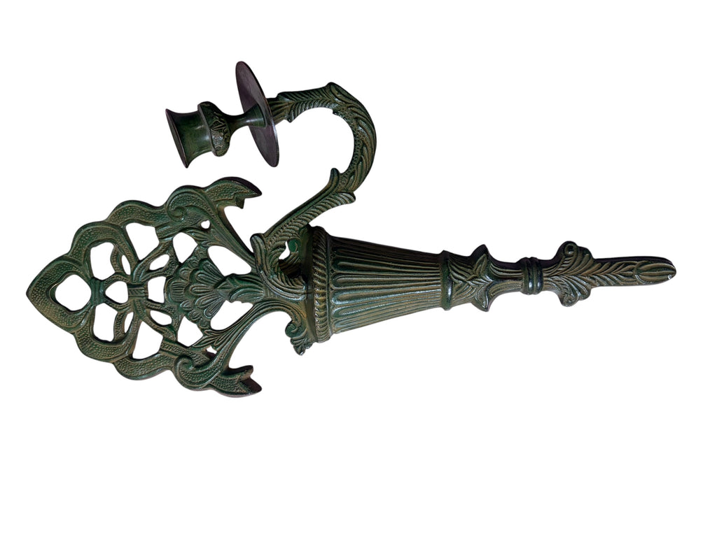 Ornate Brass Wall Candle Sconce – Green Patina Finish (80’s)