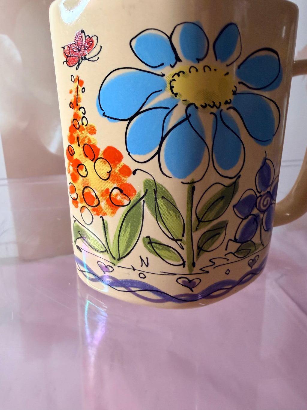 Taylor & Ng Hand Painted Blue Flower Mug Signed Win Ng (80’s)