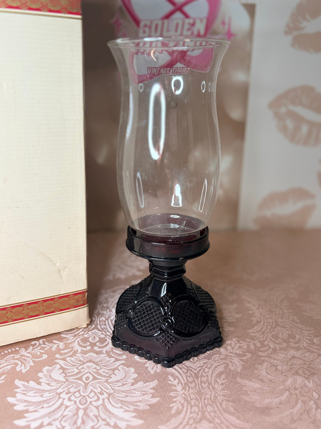 Avon- “Cape Cod Collection” Ruby red glass hurricane lamp