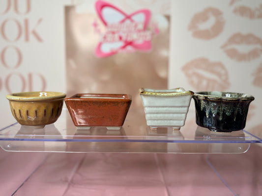 10-Piece Japanese Miniature Bonsai Pot Set - Deadstock Mashiko-yaki Orikoshi Kiln Shohin Mame Pots