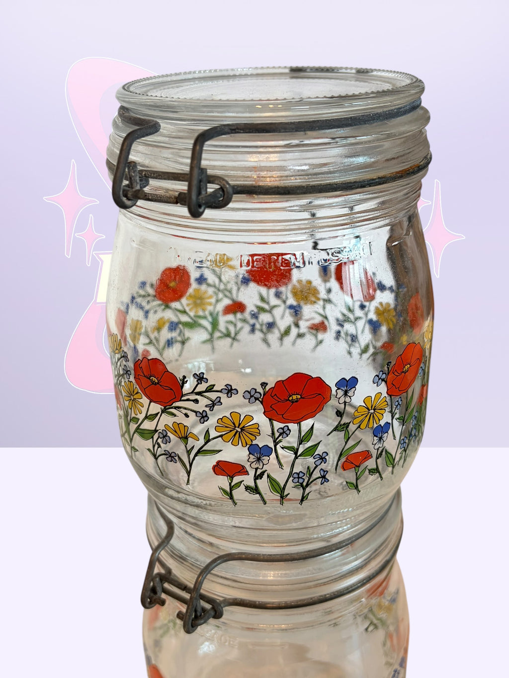R. Carman “Wild Poppy” Arc France glass canisters