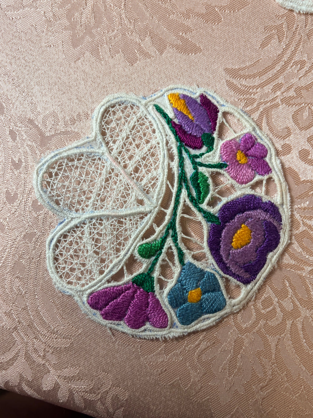 7-Authentic, Hungarian Kalocsa Richelieu lace coasters (70’s)