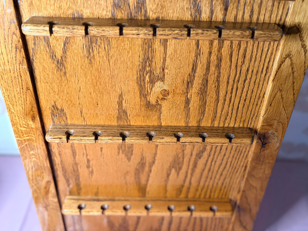 Mid-Century Oak Wood Wall Mount Souvenir Spoon Rack Holder -24 Slots