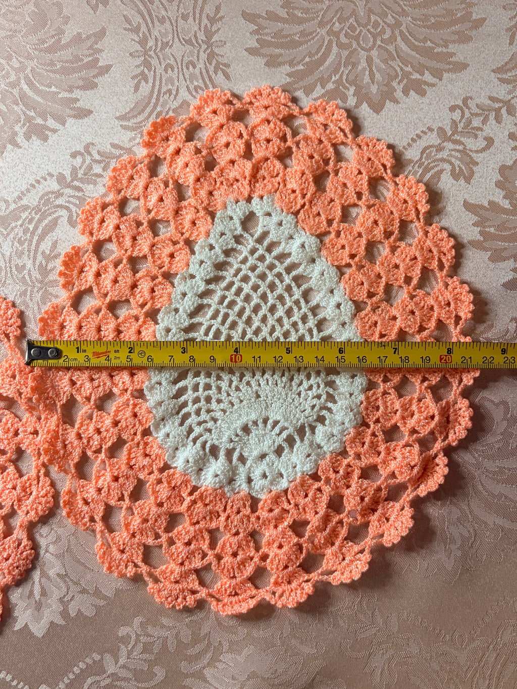 2-Handmade oval crochet doilies