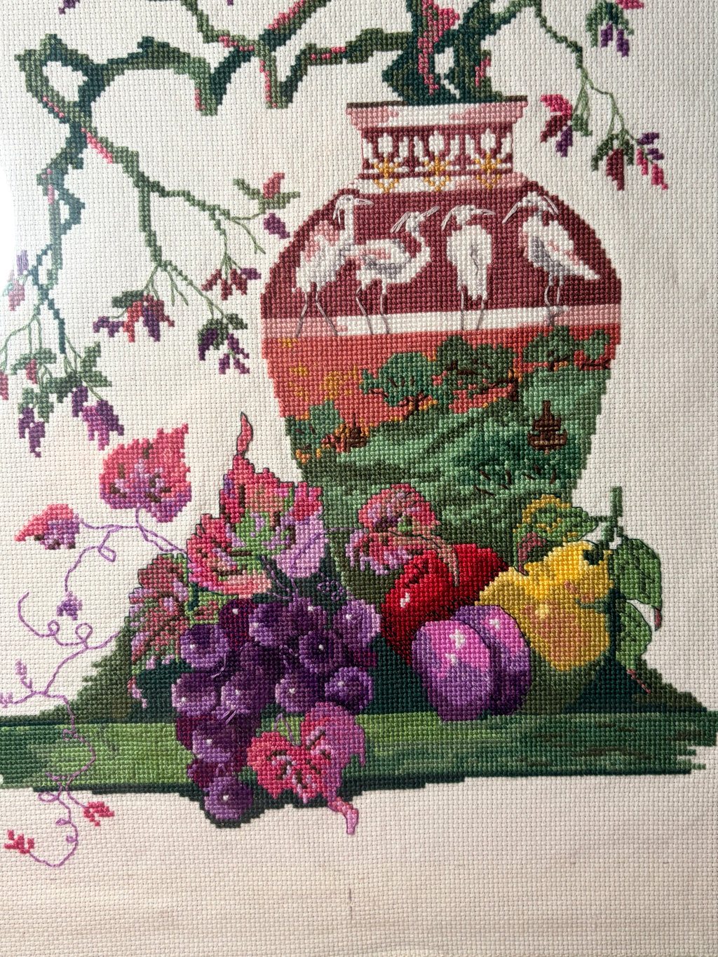 Frankie Buckley Oriental Vase Cross Stitch Finished & Framed Vintage Art
