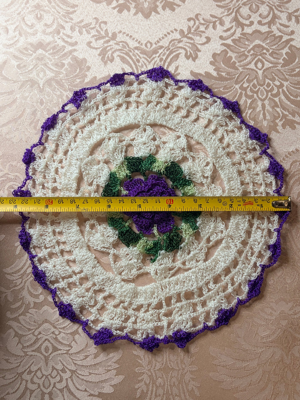 1- Handmade Vintage 3D Rose Crochet Doily