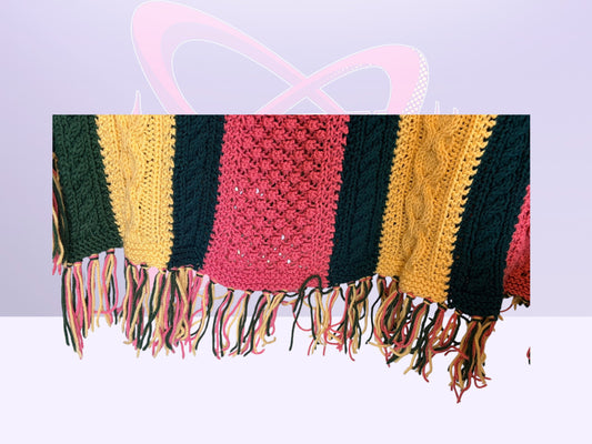 Handmade Cable-knit patch-throw blanket (King size, 70’s)
