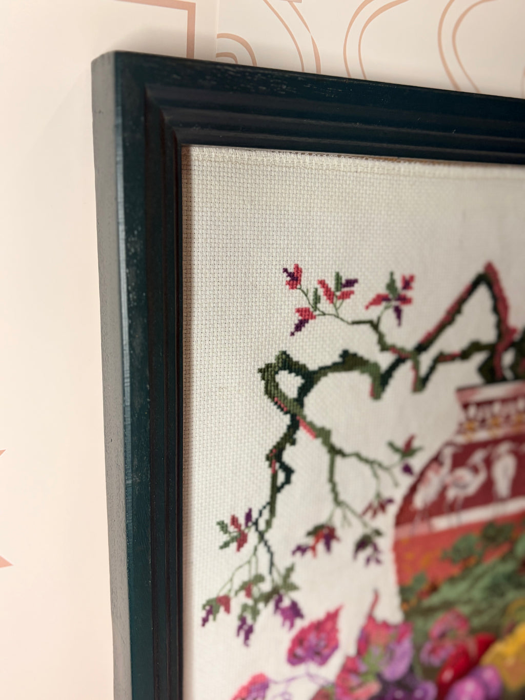 Frankie Buckley Oriental Vase Cross Stitch Finished & Framed Vintage Art