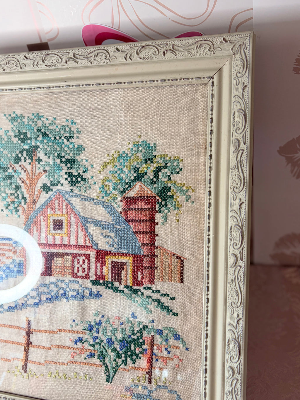 Vintage hand-stitched cross-stitch