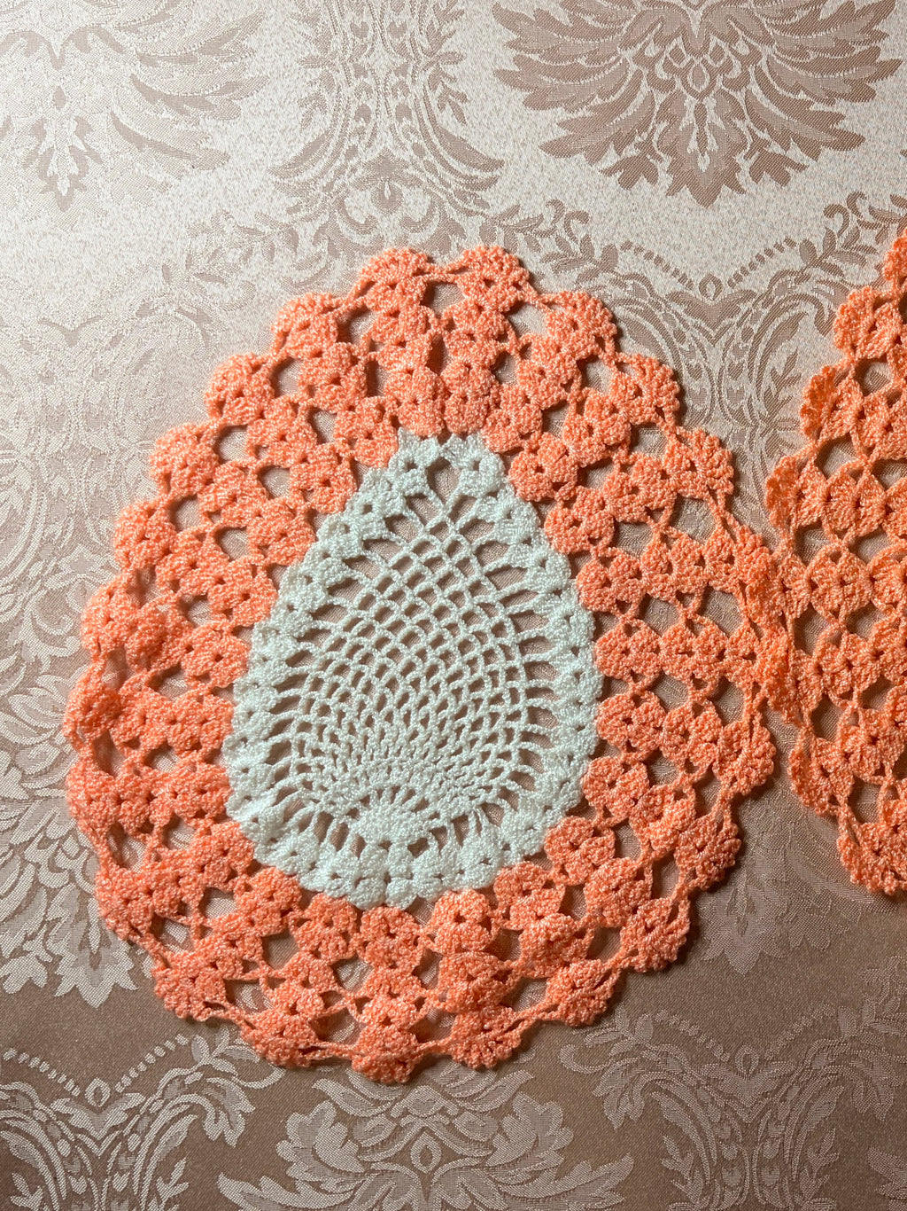 2-Handmade oval crochet doilies