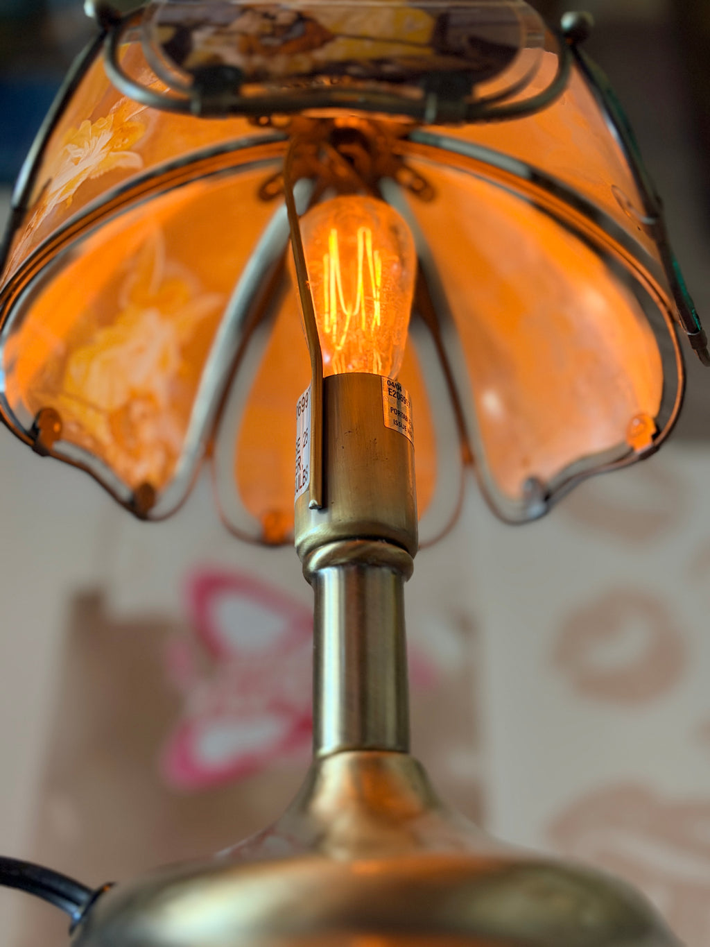 “OK Lighting” 3-Way Touch Lamp- Guardian Angel & Children on Bridge Glass Panels