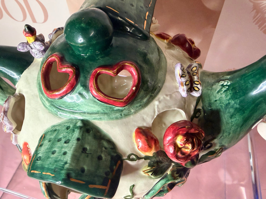 "Tea Room" fairy cottage teapot votive candle holder produced by Kimberly Designs (y2k)