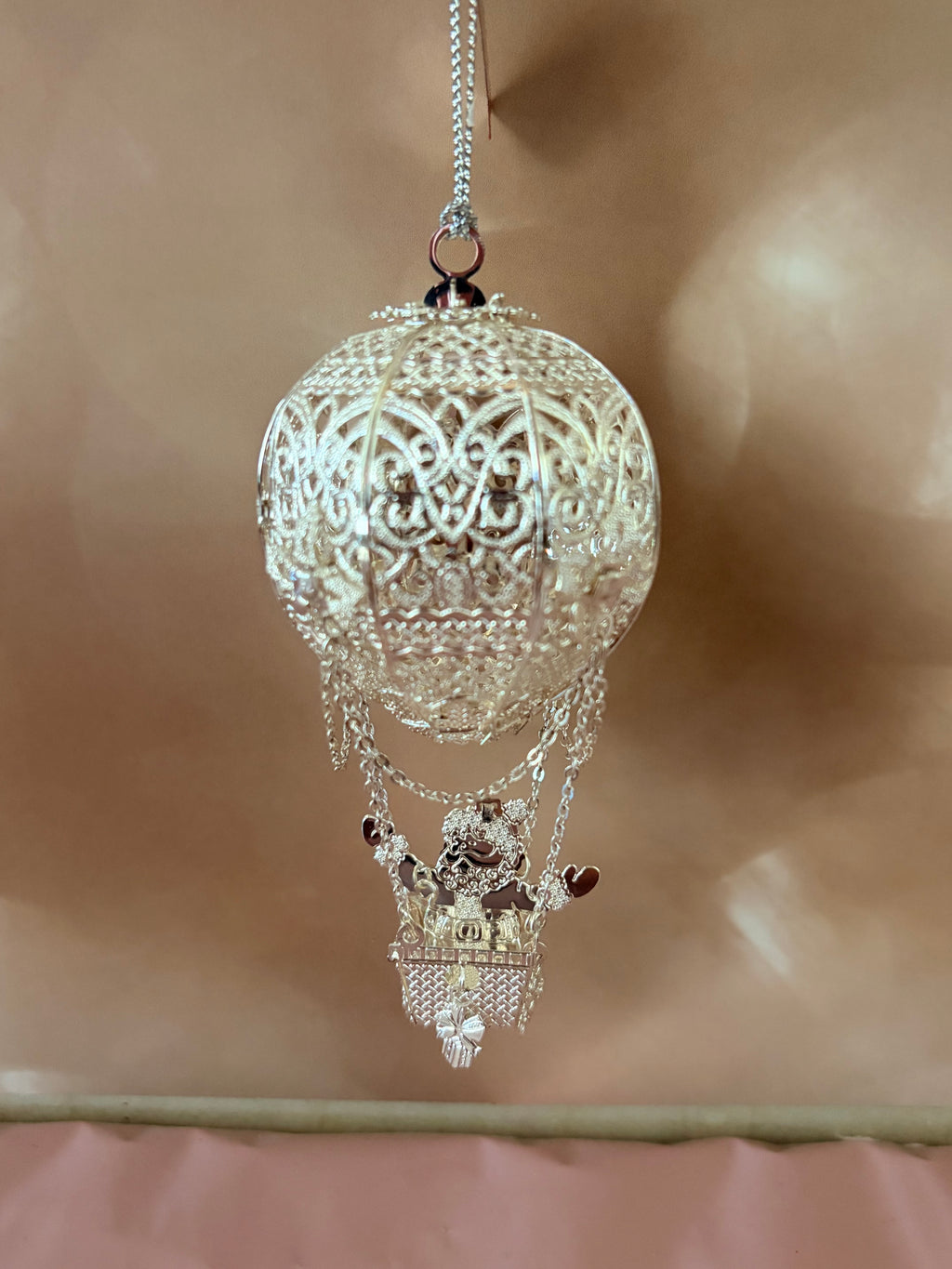 Silver Hot Air Balloon with Santa ornament