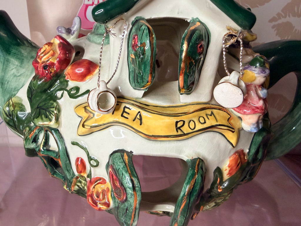 "Tea Room" fairy cottage teapot votive candle holder produced by Kimberly Designs (y2k)