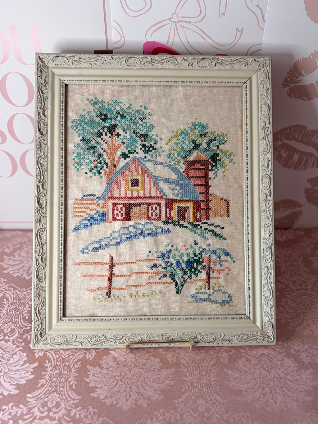 Vintage hand-stitched cross-stitch