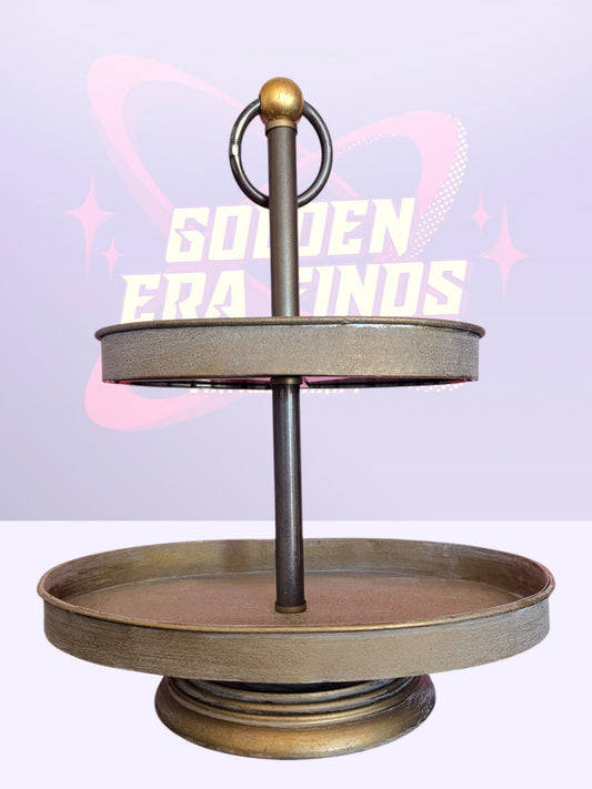Creative CoOp Oval Metal 2Tier Tray Zinc