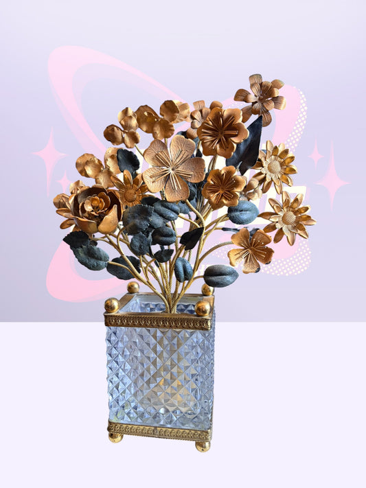 French Gilt Bronze & Cut Crystal Floral Topiary Cachepot (1950’s)